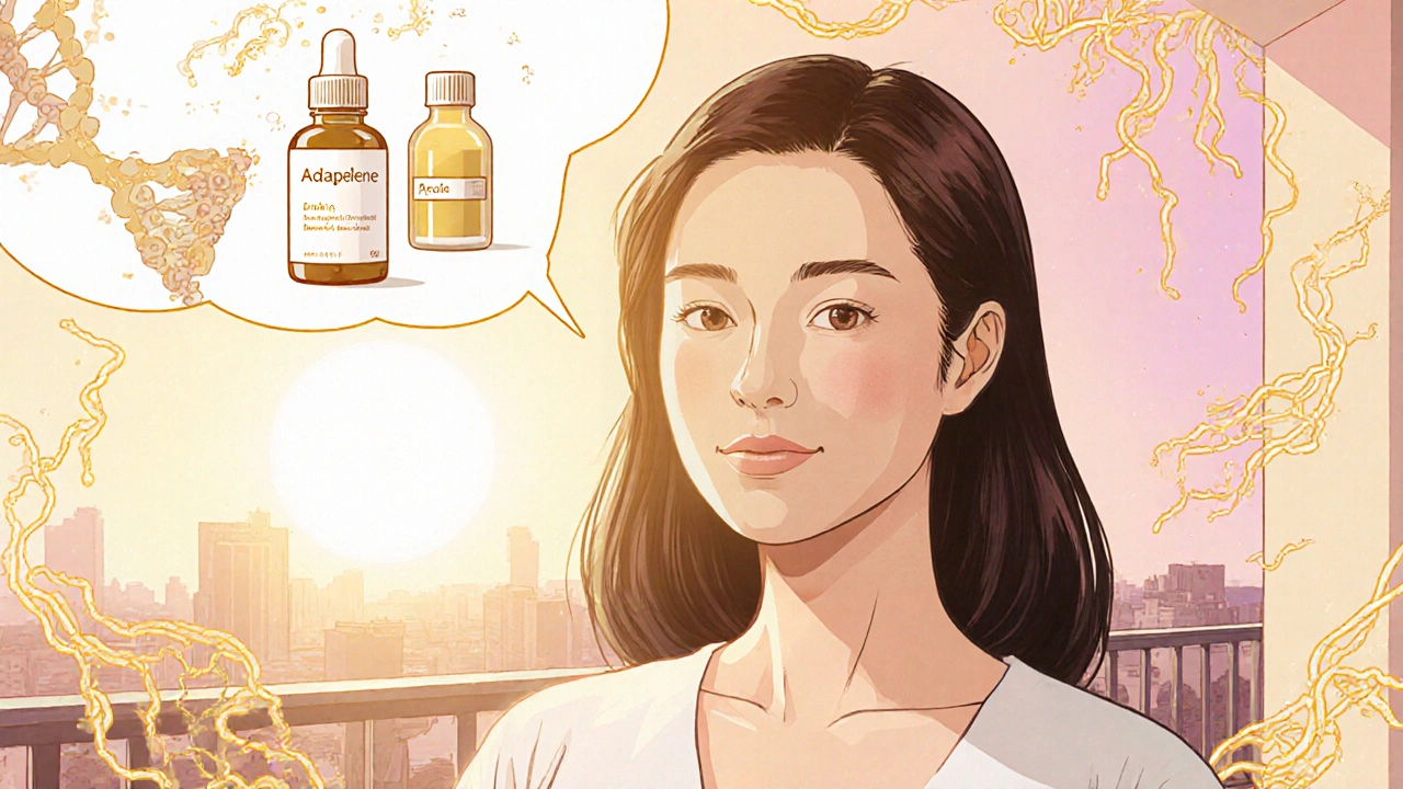 Confident woman with radiant skin, surrounded by subtle anti‑aging icons.