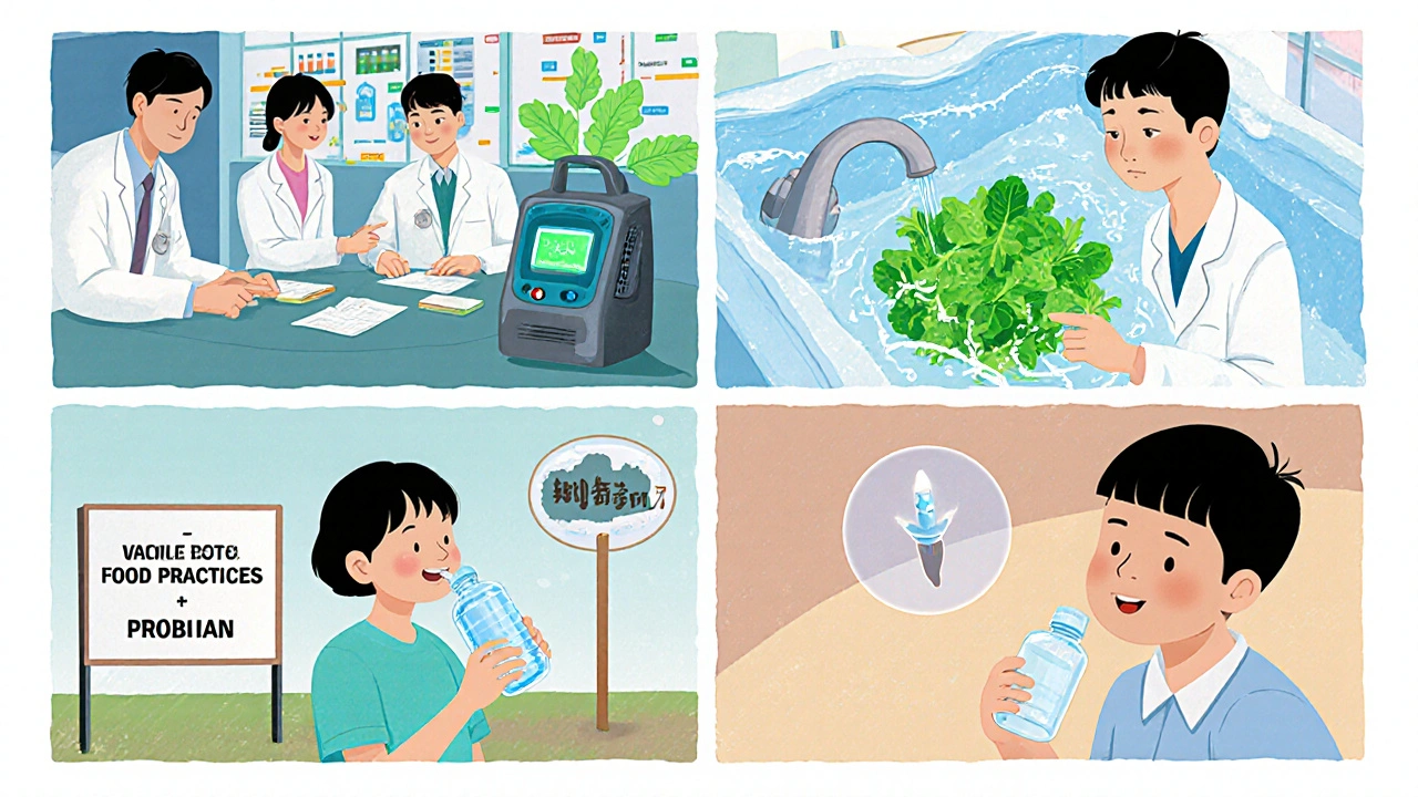 People practicing hygiene, using rapid tests, vaccination and probiotics to curb resistance.