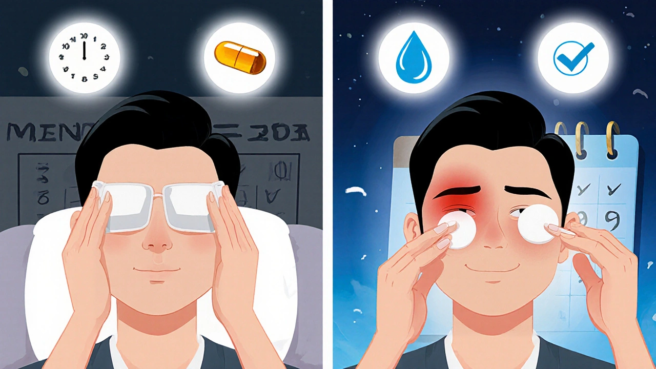 Daily routine montage of warm compresses, massage, and cleaning for blepharitis.