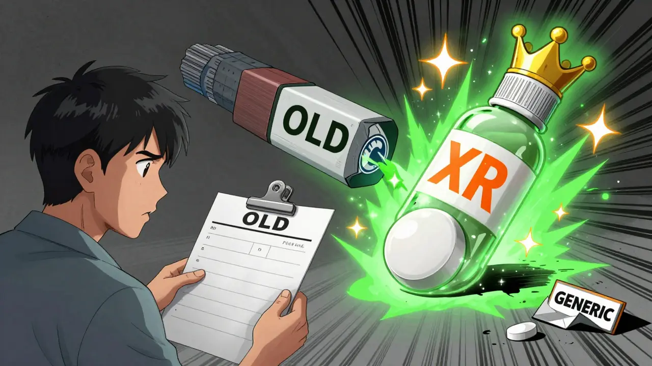 Patient confused as original drug disappears while flashy new version appears with patent crown.