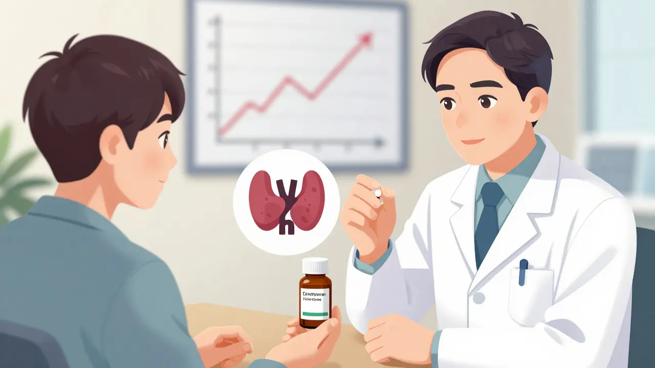 Patient taking thyroid medication under doctor's supervision with stable hormone graph