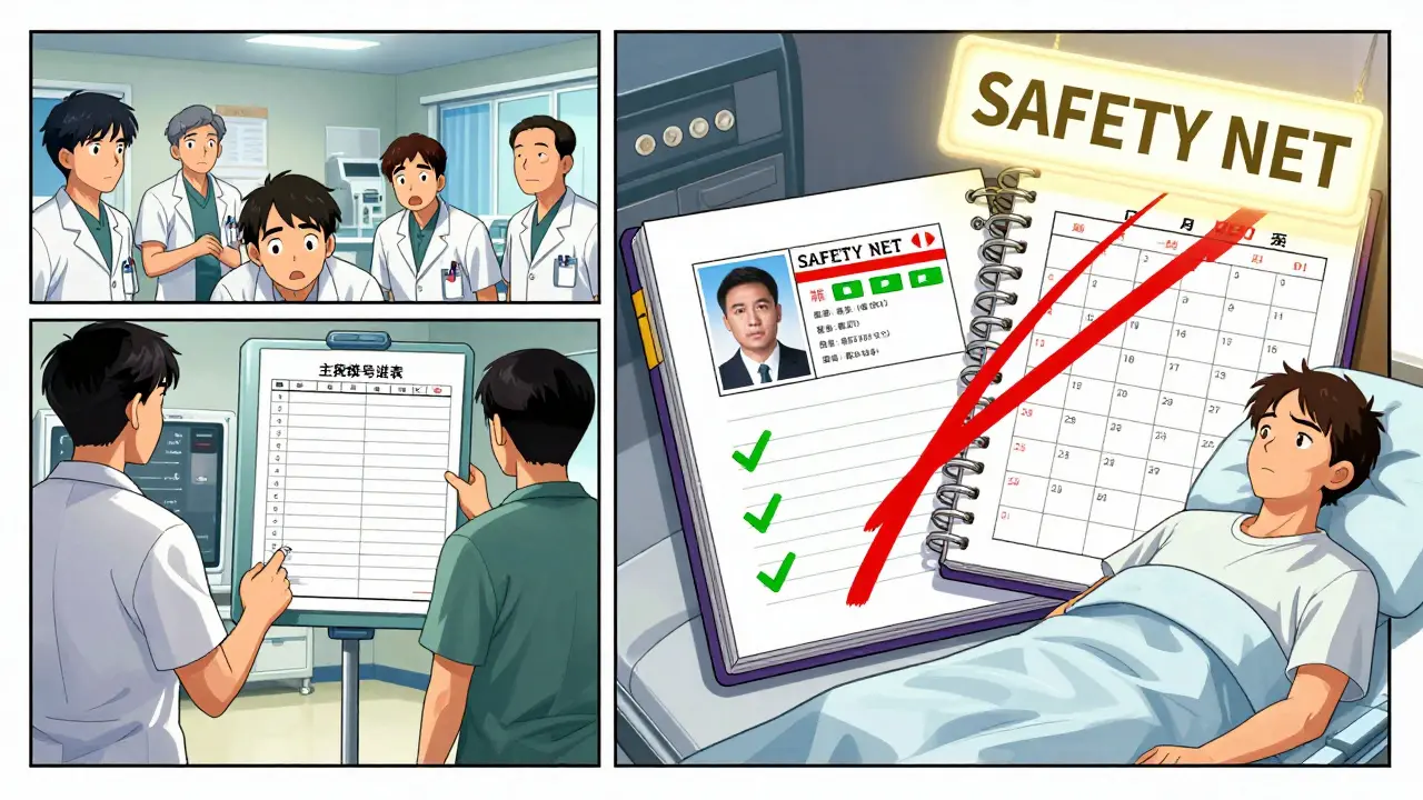 Contrasting chaotic ER with organized patient records, showing the impact of proper medication documentation.